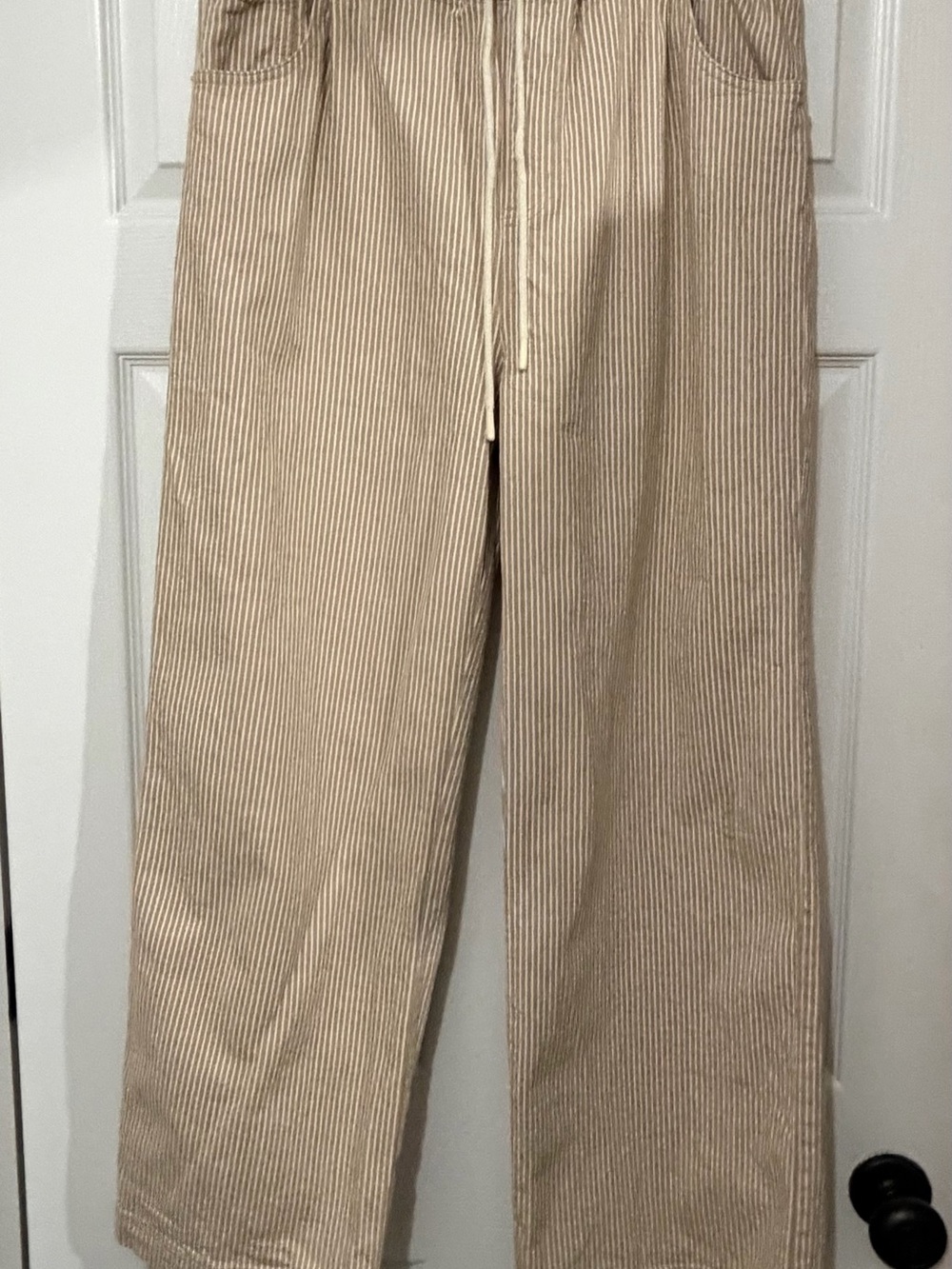Steve Madden Beige Striped Corduroy Drawstring Pants
